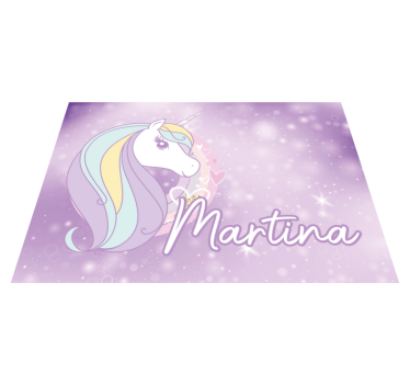 Tappeto in pvc per bebé Universo di unicorno viola con nome - TenStickers