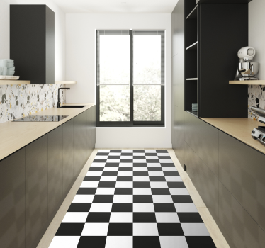 Tappeto in vinile cucina scacchiera bianco e nero - TenStickers