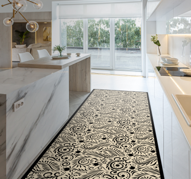 Tappeto PVC cucina motivo floreale nero - TenStickers