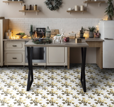 Pavimenti in Vinile Natalizi modello di fiocchi di neve dorati - TenStickers