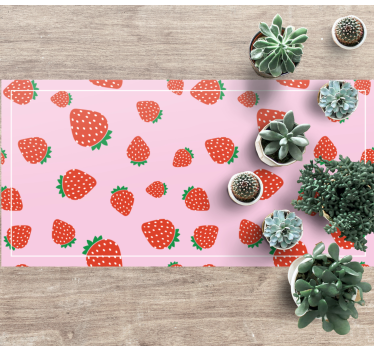 Tappeto in pvc con fiori e piante Motivo fragole su sfondo rosa - TenStickers