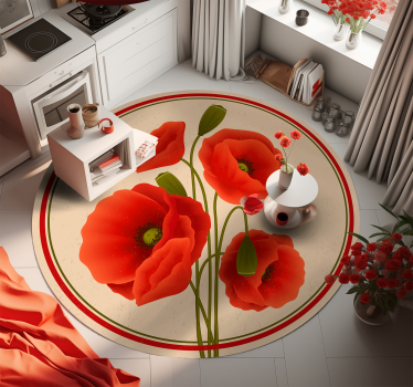 Tappeto in vinile con fiori e piante papaveri rossi - TenStickers