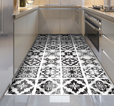 Tappeto vinile cucina con piastrelle nero e bianco - TenStickers