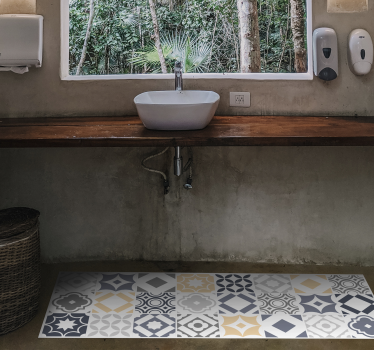 Tappeto in vinile con piastrelle idrauliche di grigio e beige - TenStickers