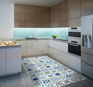 Tappeto vinile cucina modello di piastrelle sfondo blu - TenStickers