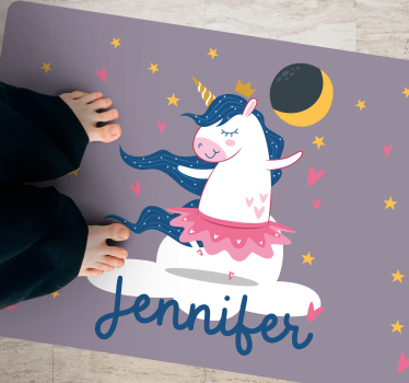Tappeto pvc nome Ballerina unicorno su nuvola - TenStickers