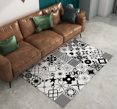 Tappeto in vinile piastrelle modello geometrico bianco e nero - TenStickers