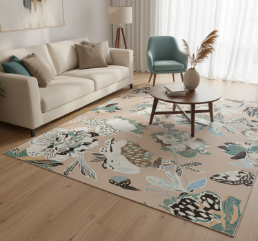 Tappeto in vinile soggiorno fiori beige neutri - TenStickers