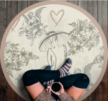 Tappeto in vinile vintage motivo floreale angelico circolare - TenStickers
