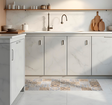 Tappeto in vinile cucina piastrelle cemento - TenStickers