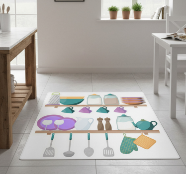 Tappeto pvc cucina mensole con utensili da cucina - TenStickers