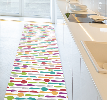Tappeto in vinile cucina posate colorate - TenStickers