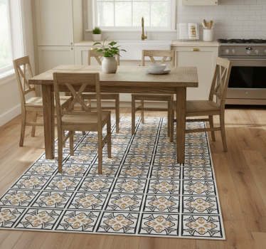 Tappeto pvc cucina piastrelle portoghesi beige e nere - TenStickers
