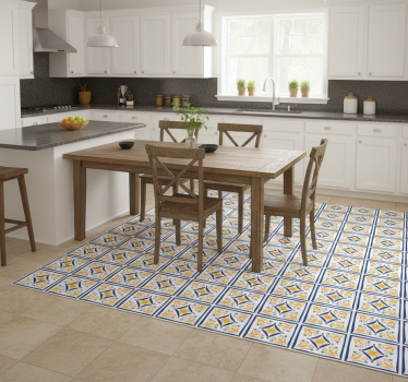 Tappeto pvc cucina piastrelle portoghesi blu e gialle - TenStickers