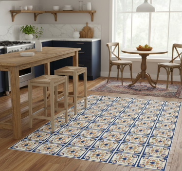 Tappeto pvc cucina piastrelle portoghesi fiori rosa - TenStickers
