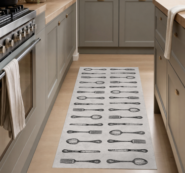 Tappeto pvc cucina posate grigie - TenStickers
