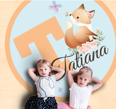 Tappeto vinile con nome adorabile illustrazione di volpe - TenStickers