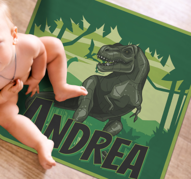 Tappeto vinile con nome avventura dei dinosauri - TenStickers