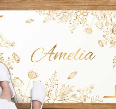 Tappeto vinile con nome benvenuto floreale personalizzato - TenStickers