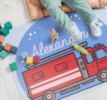 Tappeto vinile con nome camion dei pompieri personalizzato - TenStickers