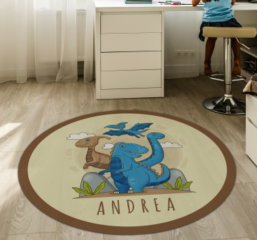 Tappeto vinile con nome composizione circolare di dinosauri - TenStickers