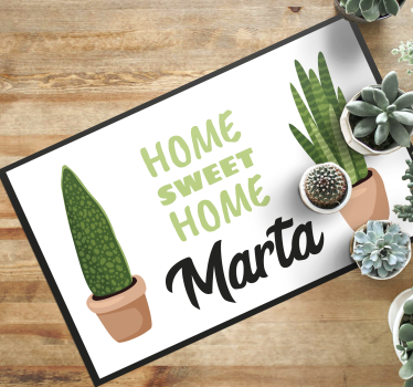 Tappeto vinile con nome dolce casa con piante - TenStickers