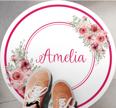 Tappeto vinile camera da letto monogramma floreale con nome - TenStickers