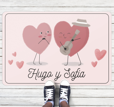 Tappeto vinile camera da letto duo cuori con nome - TenStickers