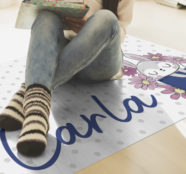 Tappeto vinile per bambini coniglio grigio con nome - TenStickers