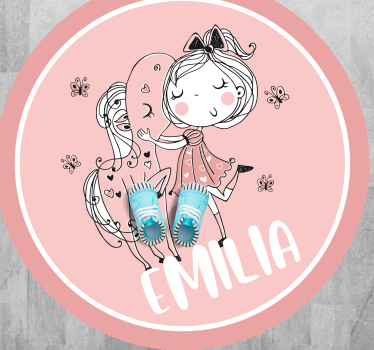 Tappeto vinile per ragazzi ragazza e cavallo con nome - TenStickers