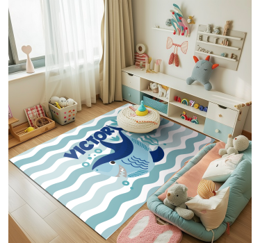 Tappeto vinile con nome illustrazione squalo personalizzata - TenStickers