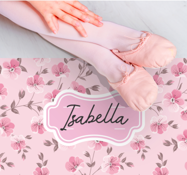 Tappeto vinile per ragazzi disegno floreale rosa con nome - TenStickers