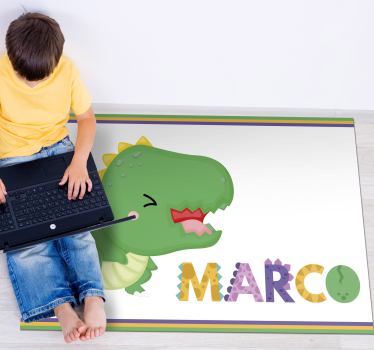 Tappeto vinile con nome cucciolo di t-rex personalizzato - TenStickers