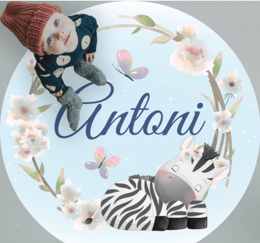 Tappeto vinile bebé cucciolo di zebra con nome - TenStickers