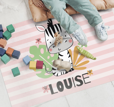 Tappeto vinile con nome zebra personalizzabile - TenStickers
