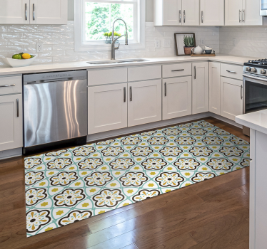 Tappeto PVC cucina piastrelle idrauliche floreale - TenStickers