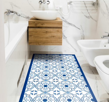 Tappeto vinile bagno piastrelle blu classiche - TenStickers