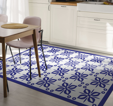 Tappeto vinile piastrelle elemento floreale blu - TenStickers