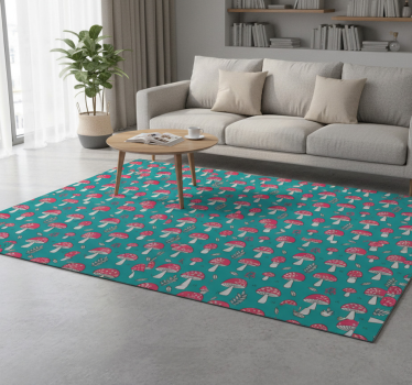 Tappeto vinile fiori funghi classici su sfondo turchese - TenStickers