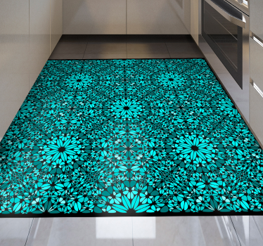 Tappeto vinile azzurro disposizione floreale geometrica - TenStickers
