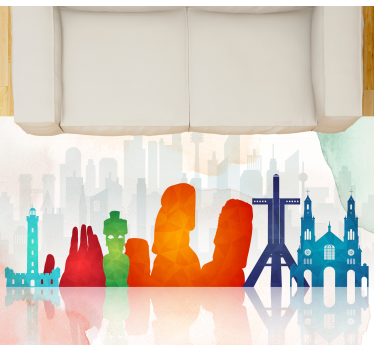 Tappeto vinile ufficio sagome colorate dello skyline - TenStickers