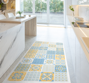 Tappeto pvc cucina piastrelle blu gialle - TenStickers