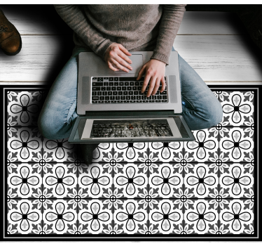 Tappeto vinile piastrelle motivo floreale grigio - TenStickers