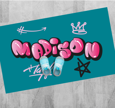 Tappeto vinile per ragazzi graffiti rosa con nome - TenStickers