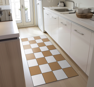 Tappeto pvc cucina piastrelle scacchiera bianca e marrone - TenStickers
