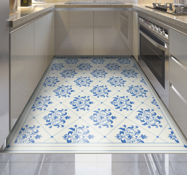 Tappeto vinile piastrelle blu ornamentale - TenStickers