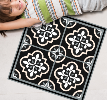 Tappeto vinile piastrelle mosaico bianco e nero - TenStickers