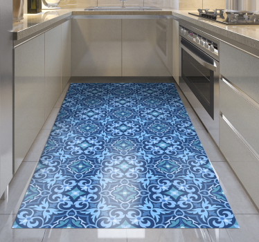 Tappeto vinile piastrelle motivo ornamentale blu - TenStickers