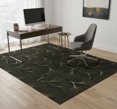 Tappeto vinile ufficio foglie di ginkgo charcoal oro - TenStickers