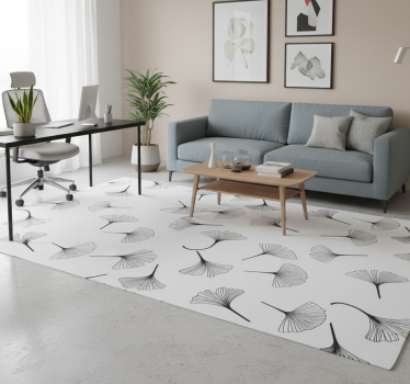 Tappeto vinile ufficio motivo foglie di ginkgo nere - TenStickers